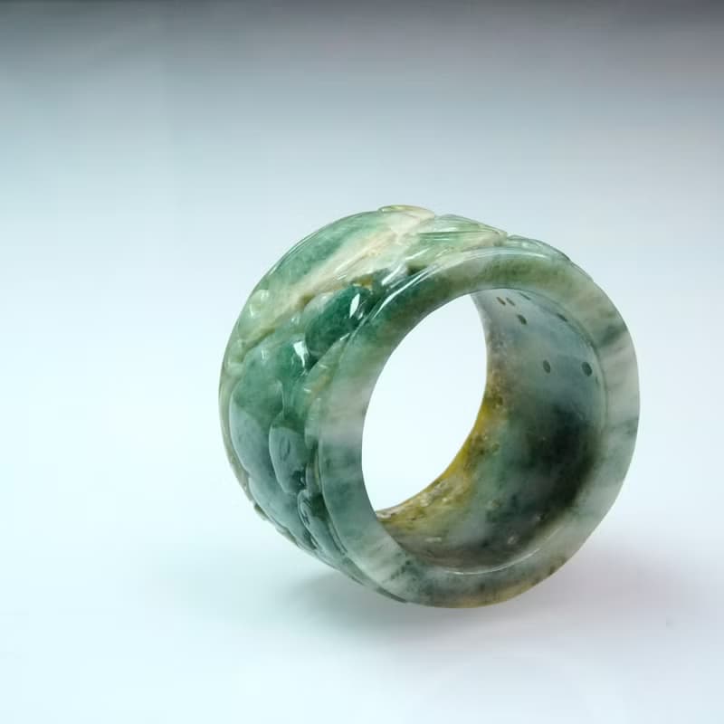 老三彩翡翠雕花扳指 | 天然緬甸玉A貨翡翠 | 送禮