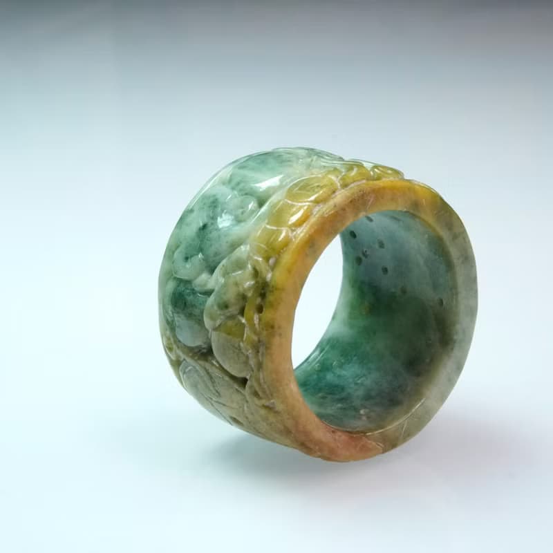 老三彩翡翠雕花扳指 | 天然緬甸玉A貨翡翠 | 送禮
