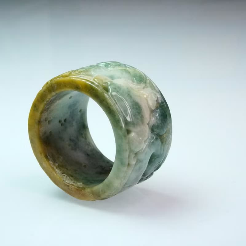 老三彩翡翠雕花扳指 | 天然緬甸玉A貨翡翠 | 送禮