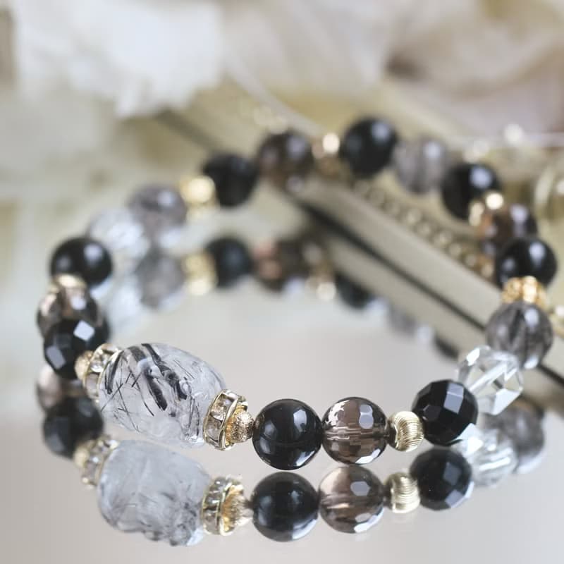稀有限量 黑髮晶 貔貅 黑曜石 閃靈鑽 茶晶 白水晶 瑪瑙 水晶手鍊