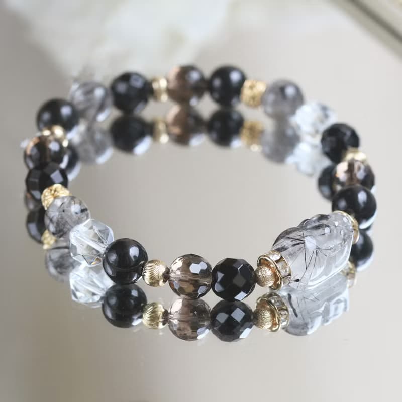 稀有限量 黑髮晶 貔貅 黑曜石 閃靈鑽 茶晶 白水晶 瑪瑙 水晶手鍊