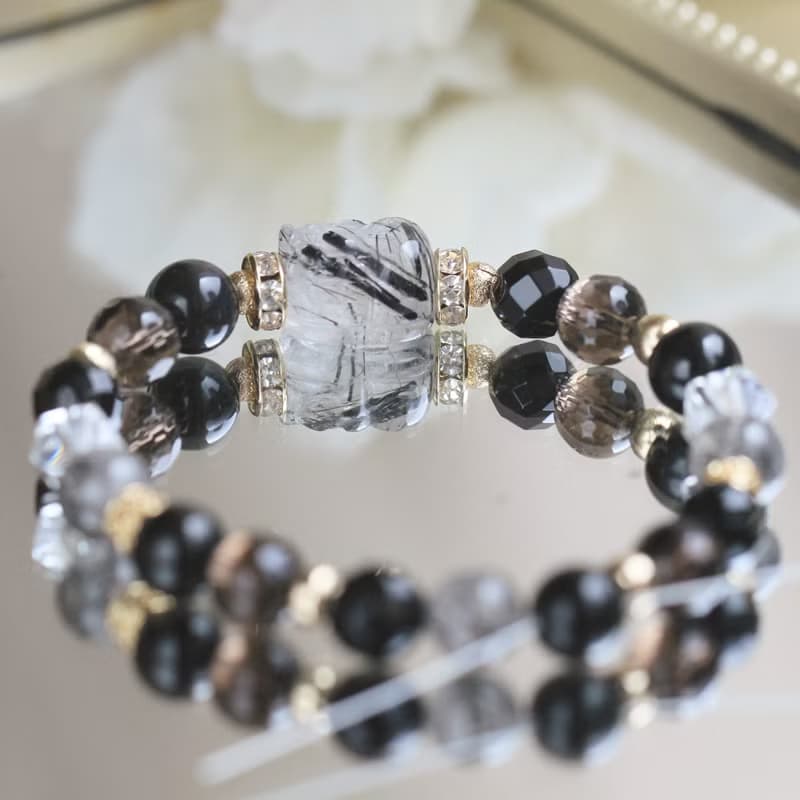 稀有限量 黑髮晶 貔貅 黑曜石 閃靈鑽 茶晶 白水晶 瑪瑙 水晶手鍊