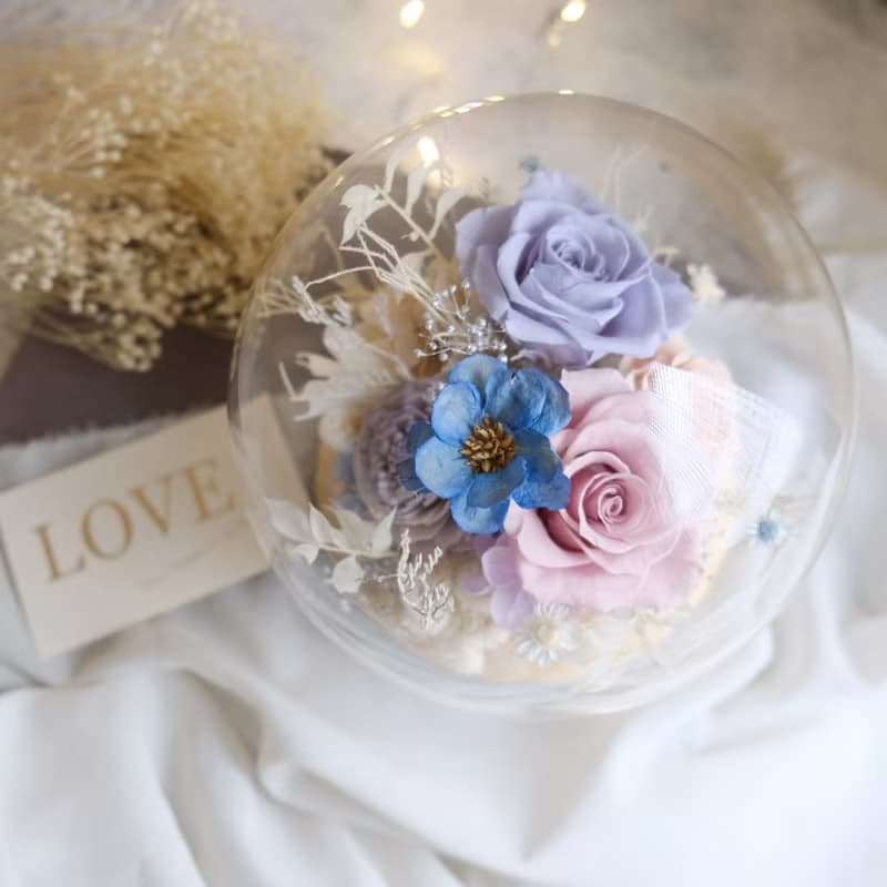 永生玫瑰/玻璃鐘罩/永生花/乾燥花/不凋花/紫藍色/情人節/結婚