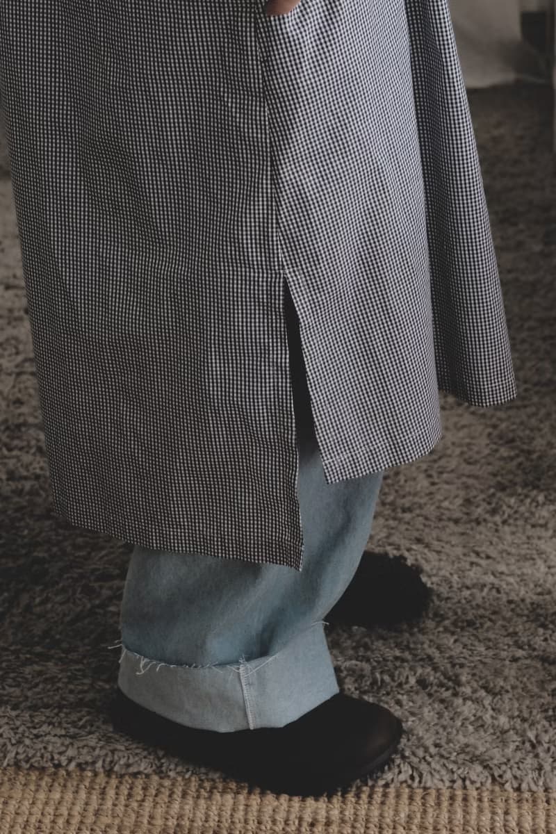 黑白小細格紋澎袖寬版長襯衫洋裝