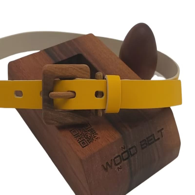 Wood Belt Fiordland Kind 210 - Walnut Wood Yellow Leather Belt