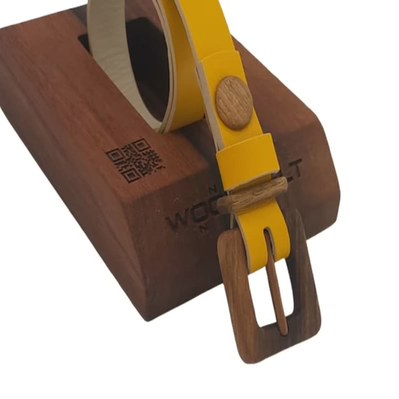 Wood Belt Fiordland Kind 210 - Walnut Wood Yellow Leather Belt