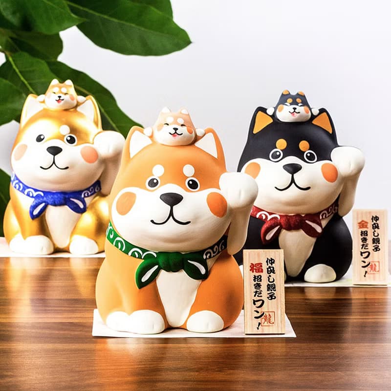 日本京都 龍虎作柴犬 卡通旺財狗存錢罐陶瓷創意擺件開業生日禮物