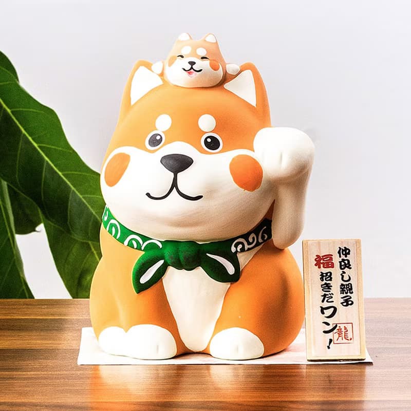 日本京都 龍虎作柴犬 卡通旺財狗存錢罐陶瓷創意擺件開業生日禮物