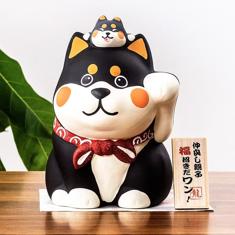 日本京都 龍虎作柴犬 卡通旺財狗存錢罐陶瓷創意擺件開業生日禮物