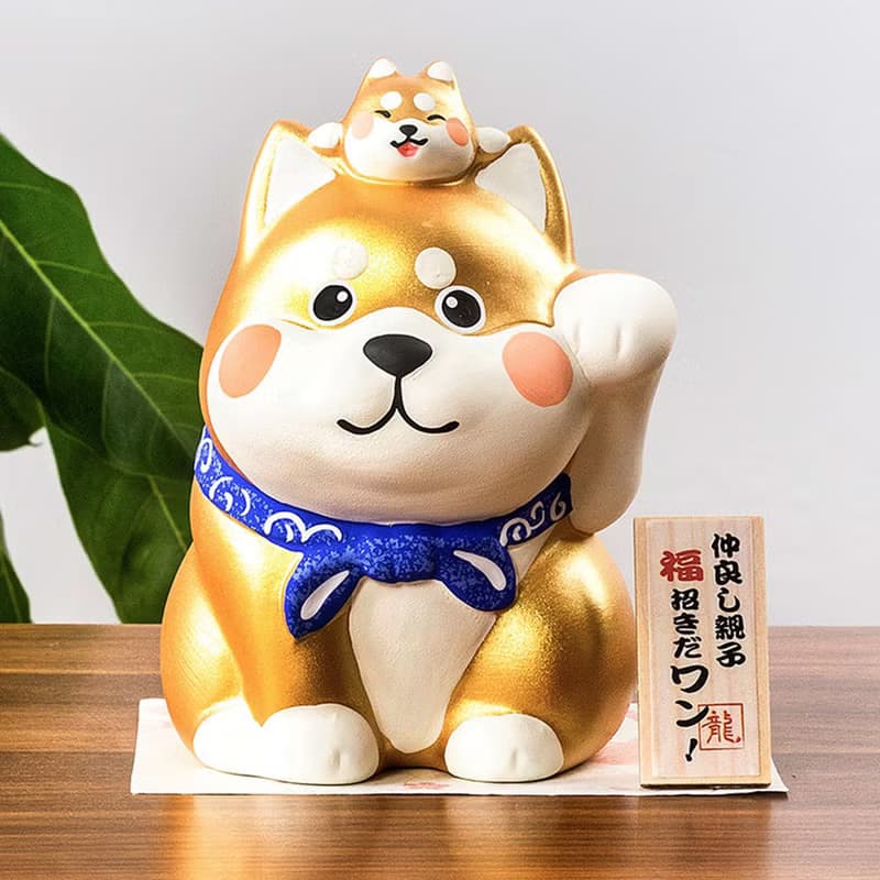 日本京都 龍虎作柴犬 卡通旺財狗存錢罐陶瓷創意擺件開業生日禮物