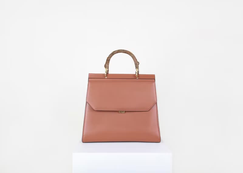 Fir Bag 素皮革木柄手提包 斜背包 側背包 棕色