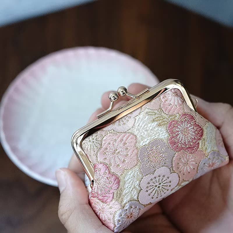 西陣織|金襴錦織小口金包-浪漫粉梅|零錢包