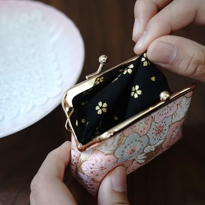 西陣織|金襴錦織小口金包-浪漫粉梅|零錢包