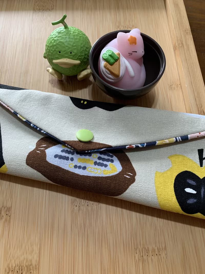 文青風環保純棉筷袋 ~ 水果物語 淡淡灰 潮物 收納 手作餐具袋 禮