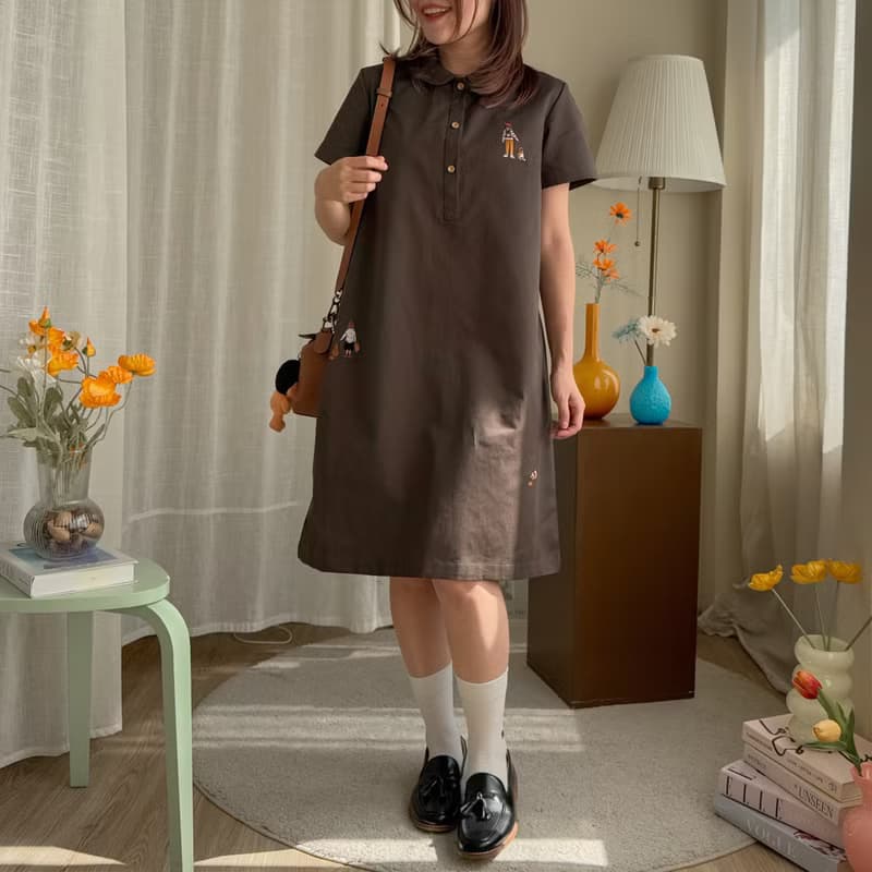 LuLu Dress 蓮花領連衣裙 Brown 棕色的