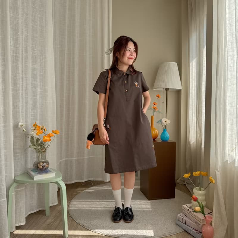 LuLu Dress 蓮花領連衣裙 Brown 棕色的