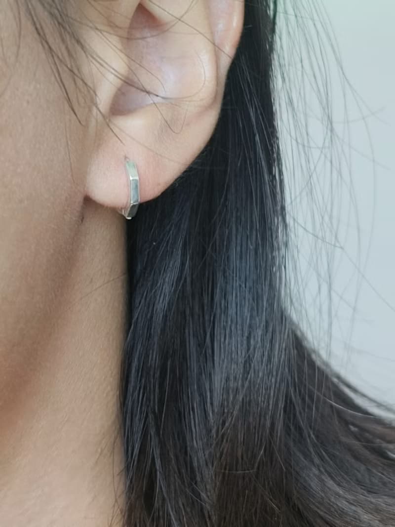 SV925 八角形 易扣開合小圈耳環 洗澡睡覺不用拆 第二耳洞