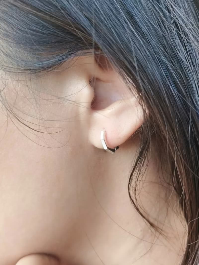 SV925 八角形 易扣開合小圈耳環 洗澡睡覺不用拆 第二耳洞