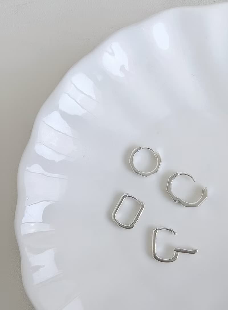 SV925 八角形 易扣開合小圈耳環 洗澡睡覺不用拆 第二耳洞