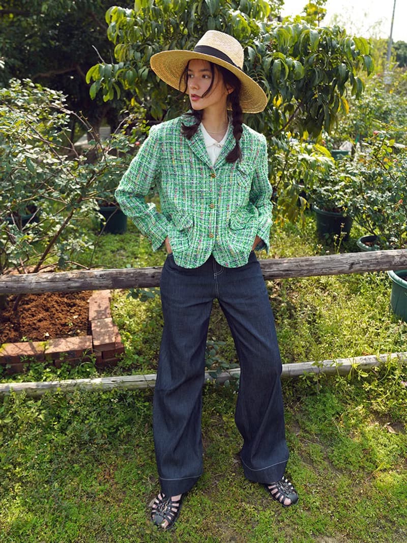 進口花呢小香風春日彩綠西服外套