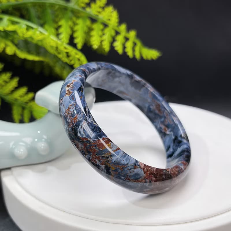 納米比亞彼得石手鐲56MM 流淌閃電紋多彩隼眼石手環 氣質自信解壓