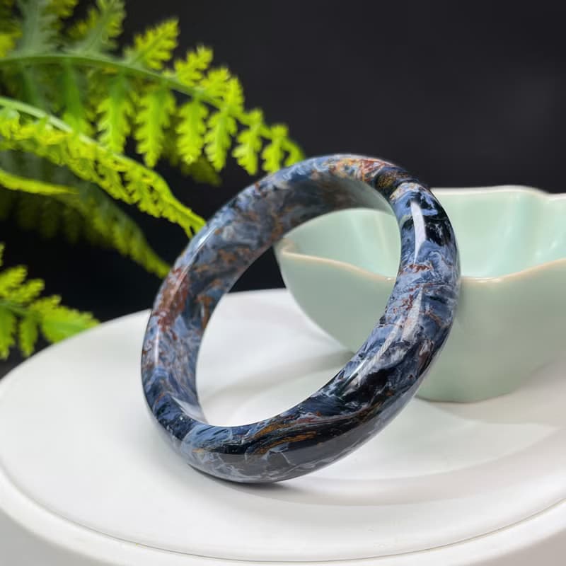 納米比亞彼得石手鐲56MM 流淌閃電紋多彩隼眼石手環 氣質自信解壓