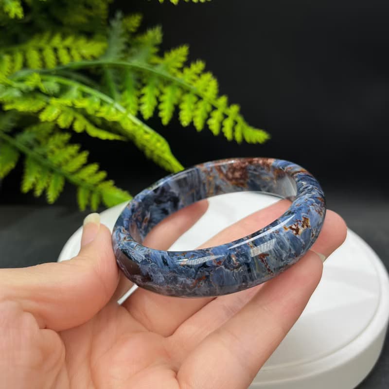 納米比亞彼得石手鐲56MM 流淌閃電紋多彩隼眼石手環 氣質自信解壓