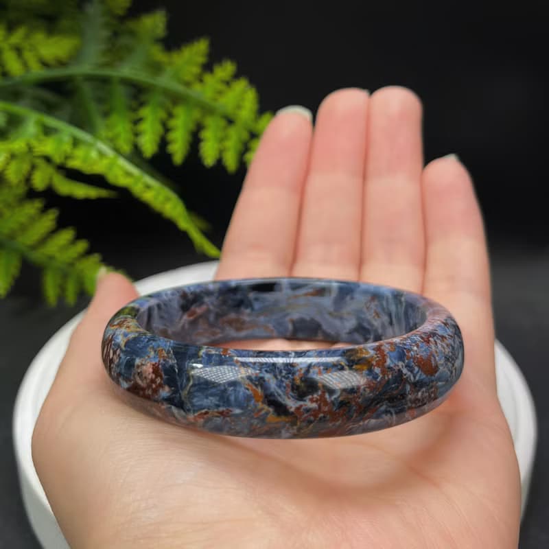 納米比亞彼得石手鐲56MM 流淌閃電紋多彩隼眼石手環 氣質自信解壓
