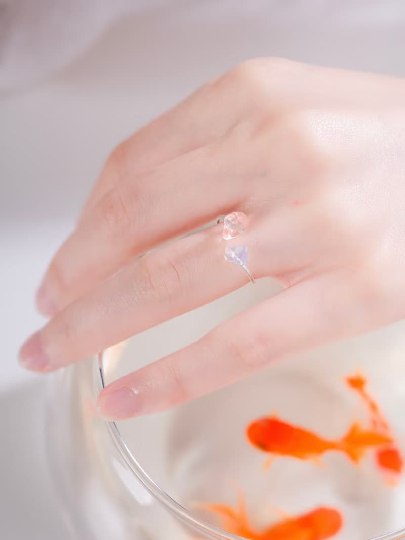 月白系 | 白緲 - 純銀 透明 水晶 礦石 月光石 輕珠寶 戒指