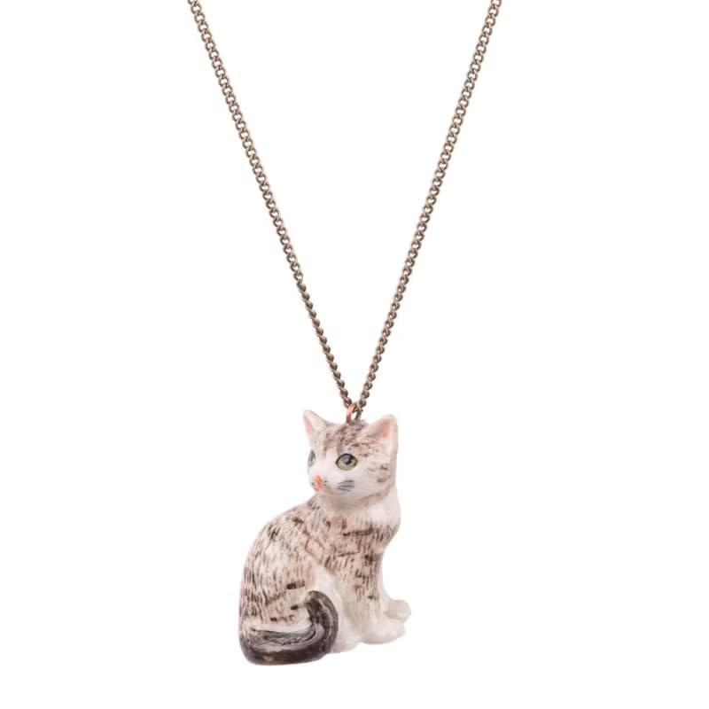 AndMary 手繪瓷項鍊-虎斑貓咪 禮盒包裝 Tabby Cat Necklace