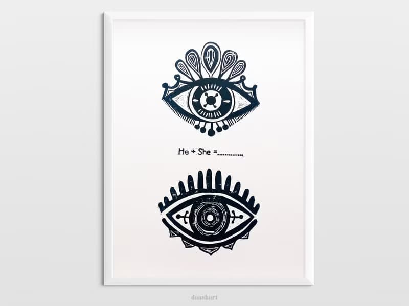 Linocut print Personalized couple gifts Eyes wall art Custom sign quote
