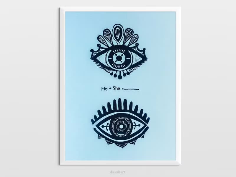 Linocut print Personalized couple gifts Eyes wall art Custom sign quote