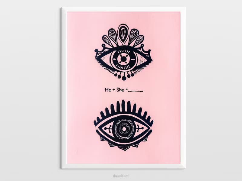 Linocut print Personalized couple gifts Eyes wall art Custom sign quote