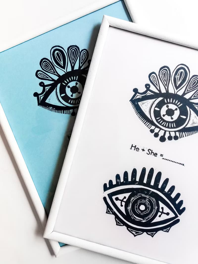 Linocut print Personalized couple gifts Eyes wall art Custom sign quote