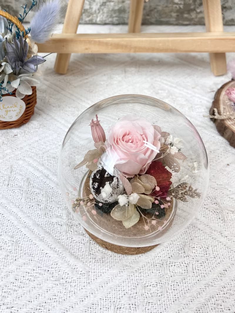永生花花球玻璃花盅.生日禮物.情人節禮物.紀念禮物.母親節禮物