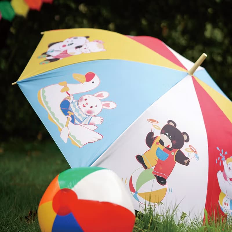 游樂場 80s復古昭和 長柄晴雨傘 黑膠碰擊8骨