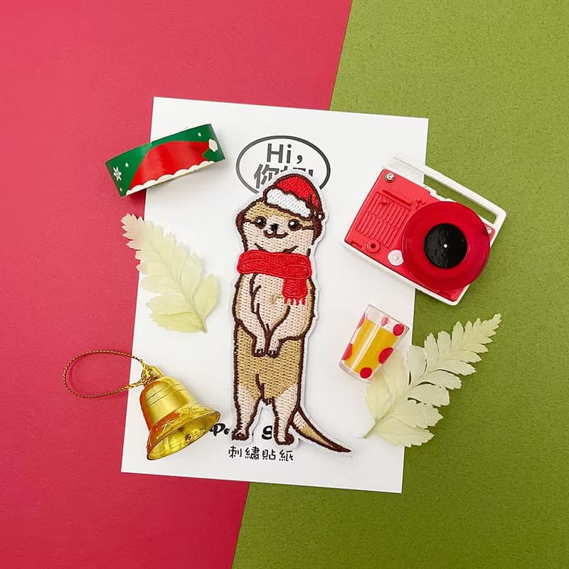 刺繡貼紙-聖誕狐獴