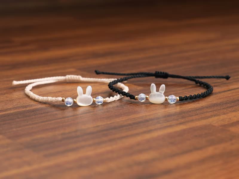 White Rabbit Mother-of-pearl Onyx Opalite Macrame Knot Bracelet