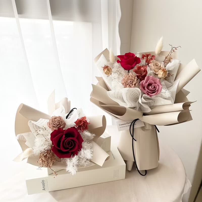紅粉玫瑰花束 永生花束 情人節花束 2個尺寸