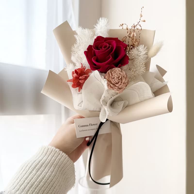 紅粉玫瑰花束 永生花束 情人節花束 2個尺寸