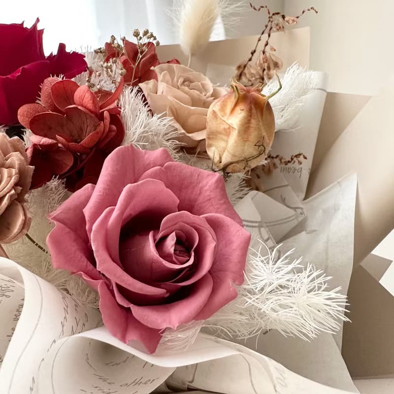 紅粉玫瑰花束 永生花束 情人節花束 2個尺寸