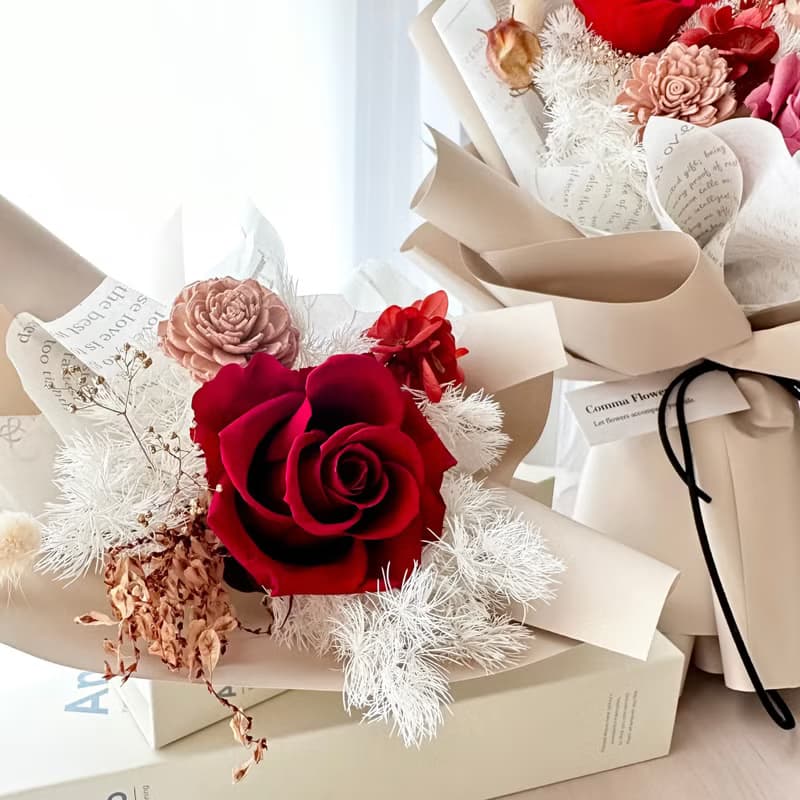 紅粉玫瑰花束 永生花束 情人節花束 2個尺寸