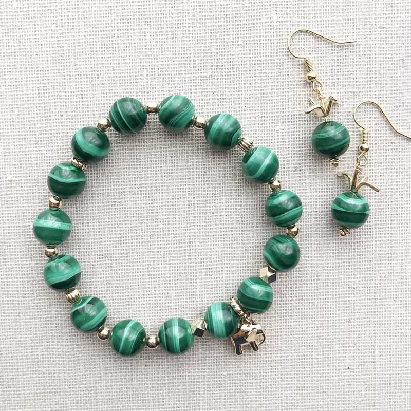 孔雀石手鍊耳勾套件組合原創設計 | 隱藏於自然色裡的生物們