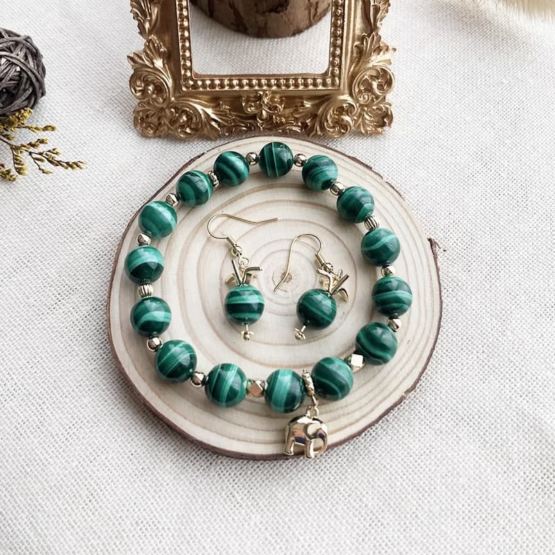孔雀石手鍊耳勾套件組合原創設計 | 隱藏於自然色裡的生物們