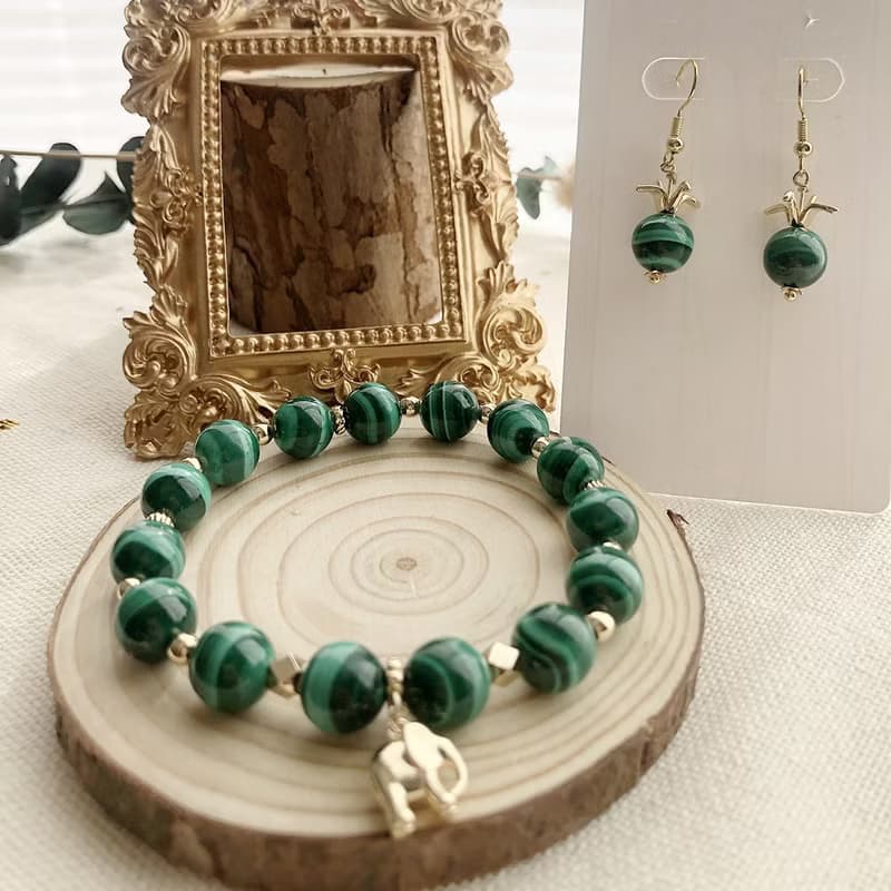 孔雀石手鍊耳勾套件組合原創設計 | 隱藏於自然色裡的生物們