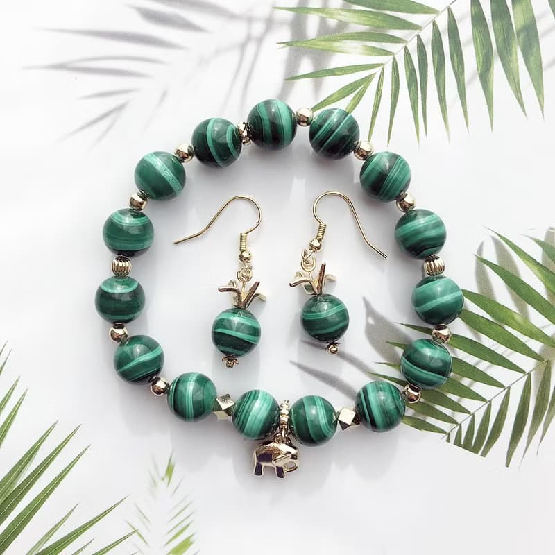孔雀石手鍊耳勾套件組合原創設計 | 隱藏於自然色裡的生物們