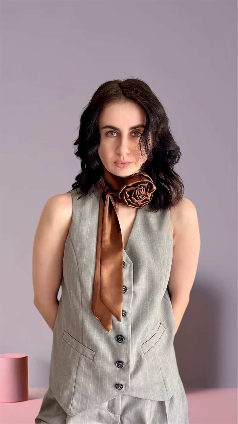 Brown Rose satin Flower Choker thin Scarf. Silk Flower Choker with brown Rose