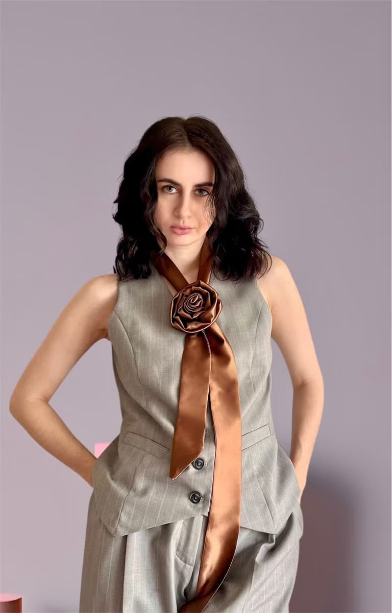 Brown Rose satin Flower Choker thin Scarf. Silk Flower Choker with brown Rose