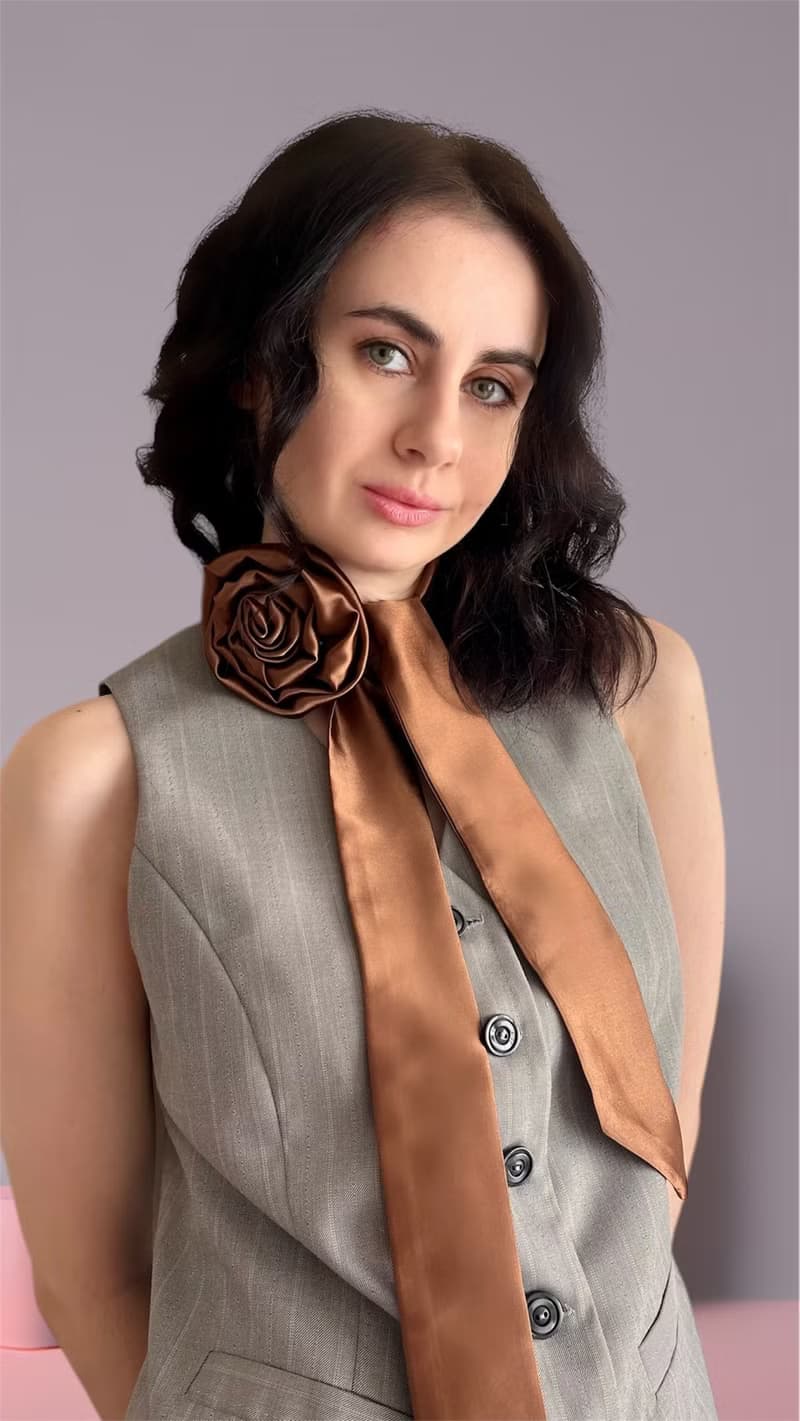 Brown Rose satin Flower Choker thin Scarf. Silk Flower Choker with brown Rose