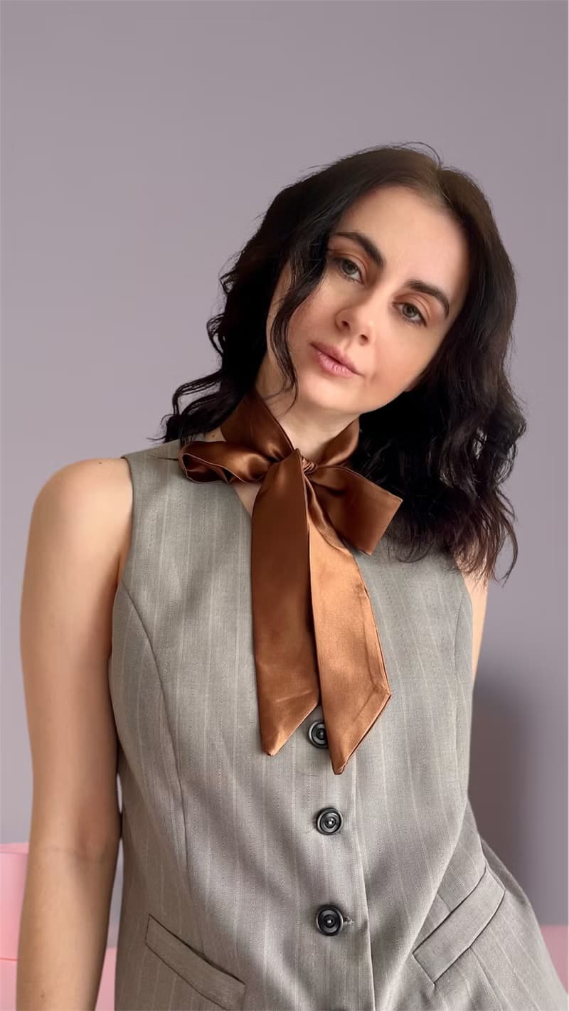 Brown Rose satin Flower Choker thin Scarf. Silk Flower Choker with brown Rose